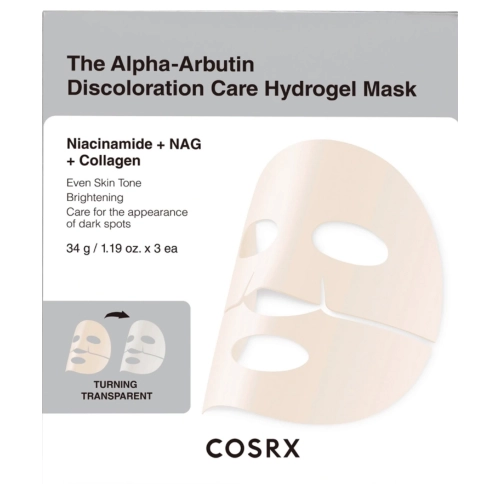 COSRX - Arbutin Discoloration Hydrogel Mask - Rinkinys Hidrogelinių Šviesinančių Kaukių su Alfa-Arbutinu - 34gx3vnt