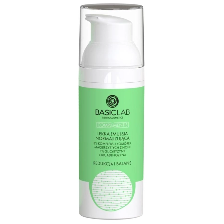 BasicLab - Lengva Normalizuojamoji Emulsija su 3 % Noni Kamieninių Ląstelių Kompleksu, 1 % Glicirizino, CBD ir Adenozinu - 50 ml