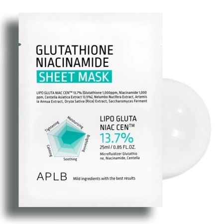 APLB - Glutathione Niacinamide Sheet Mask - Šviesinanti Lakštinė Veido Kaukė - 1vnt/25ml