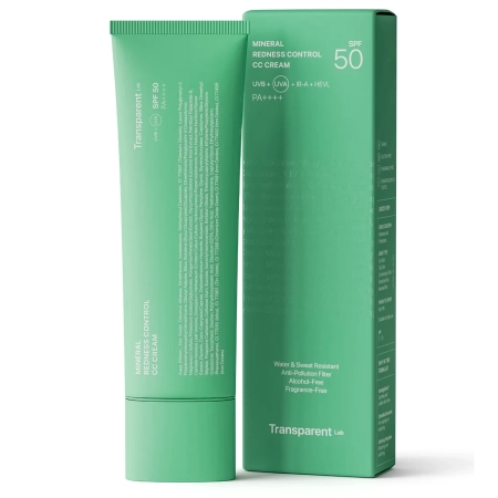 Transparent Lab – Mineral Redness Control CC Cream – Spalvą Koreguojantis SPF 50 Kremas Mažinantis Paraudimus – 45 ml