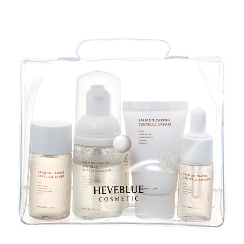 HEVEBLUE - Salmon Caring Centella Special Travel Kit Bag - Miniatiūrų Rinkinys - 30ml+25ml+13ml+20ml