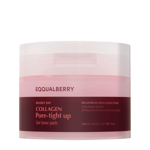 EQQUALBERRY - Collagen Pore Tight Up Gel Toner Pad - Veido Pagalvėlės Sutraukiačios Poras - 60vnt/140ml