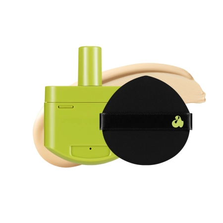 Unleashia - Satin Wear Healthy-Green Cushion - Įdėklas + Kempinėlė – Satininis Cushion Makiažo Pagrindas - 21N Eburnean - 15g