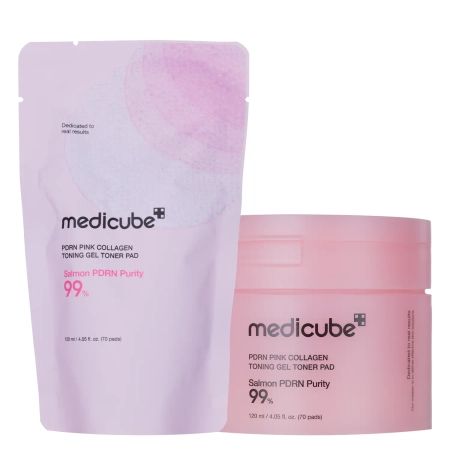 Medicube - PDRN Pink Collagen Tonning Gel Toner Pad - Tonizuojančios Kolageno Gelinės Pagalvėlės - 70vnt