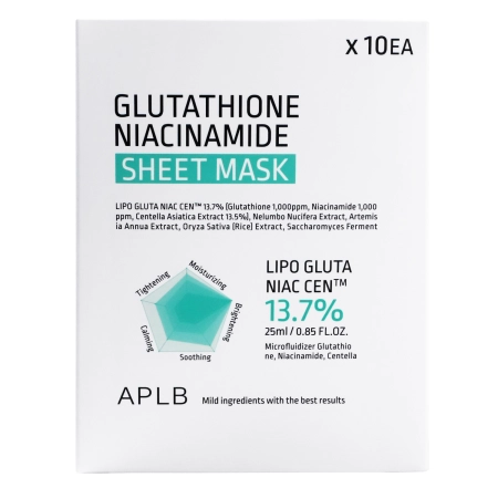 APLB - Glutathione Niacinamide Sheet Mask Set - Skaistinančių Veido Kaukių Rinkinys - 10x25ml