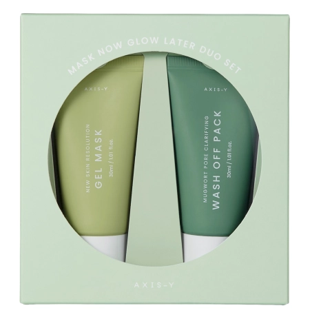 Axis-y - Mask Now Glow Later Duo Set – Valomoji Veido Kaukė 30 ml + Vėsinamoji Veido Kaukė 30 ml