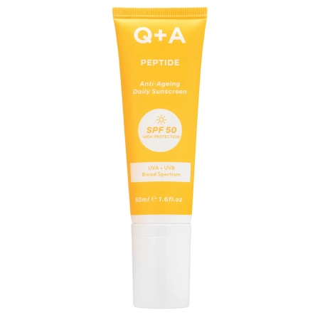 Q+A - Peptide SPF50 Anti-Ageing Facial Sunscreen - Senėjimo Požymius Mažinantis Apsauginis Kremas nuo Saulės Veidui su Peptidu ir SPF50 - 50ml