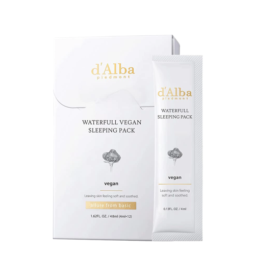d'Alba - Waterfull Vegan Sleeping Pack - Drėkinamoji Naktinė Veido Kaukė - 12x4ml