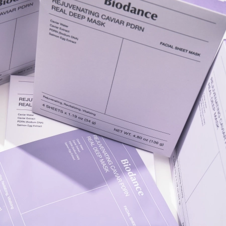 Biodance - Rejuvenating Caviar PDRN Real Deep Mask - Kolageno Lakštinių Kaukių Rinkinys su PDRN - 4vnt/34g