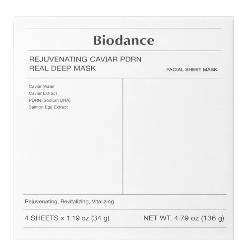 Biodance - Rejuvenating Caviar PDRN Real Deep Mask - Kolageno Lakštinių Kaukių Rinkinys su PDRN - 4vnt/34g