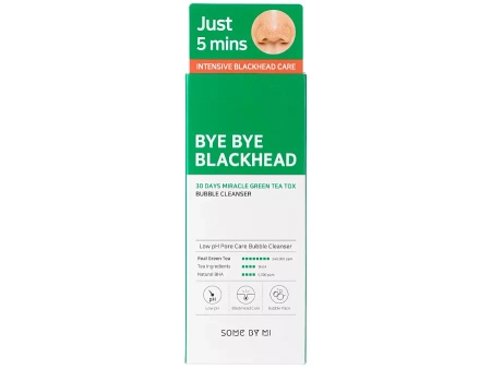 Some By Mi - Bye Bye Blackhead 30 Days Miracle Green Tea Tox Bubble Cleanser – Valomosios Veido Prausimosi Putos su Žaliosios Arbatos Ekstraktu – 120 ml