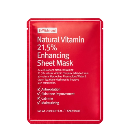 By Wishtrend - Natural Vitamin C21 5% Enhancing Sheet Mask - Lakštinė Kaukė su Vitaminu C - 1vnt/23ml  