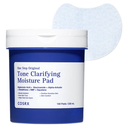 COSRX - One Step Original Tone Clarifying Moisture Pad - Drėkinantys ir Valomieji Veido Vatos Diskeliai - 230ml/100vnt