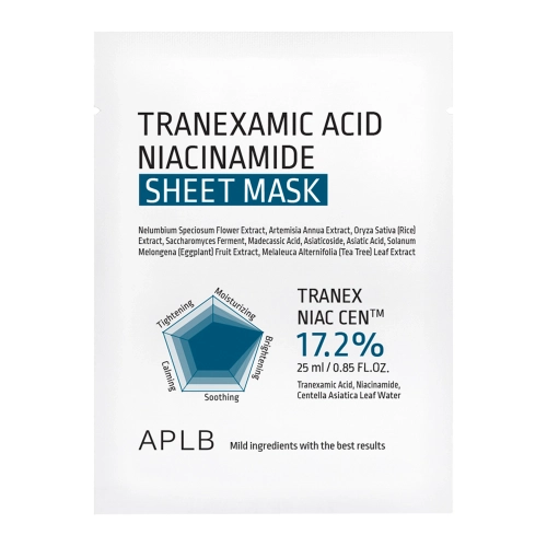 APLB - Tranexamic Acid Niacinamide Sheet Mask - Skaistinanti ir Drėkinanti Lakštinė Veido Kaukė - 1 vnt/25 ml