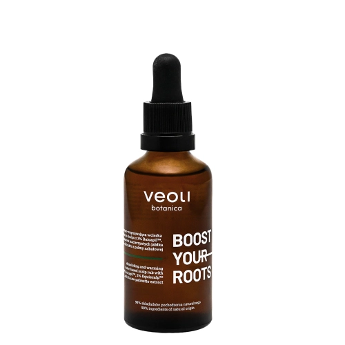 Veoli Botanica - BOOST YOUR ROOTS - Stimuliuojantis-Šildantis Galvos Odos Įtrynimas su 3% Baicapil, 2% Obuolių Kamieninių Ląstelių Ekstraktu ir 2% Sabaūjų Palmių Ekstraktu - 50ml