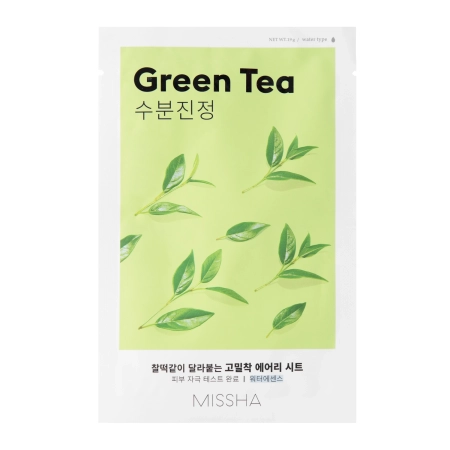 Missha - Airy Fit Sheet Mask - Green Tea - Drėkinamoji Lakštinė Veido Kaukė - 19 g