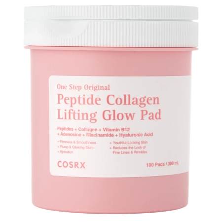 COSRX - One Step Original Peptide Collagen Lifting Glow Pad - Liftinguojantys ir Skaistinantys Vatos Diskeliai su Peptidais ir Kolagenu - 300ml/100vnt