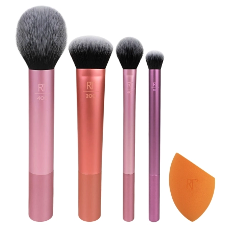 Real Techniques - Everyday Essentials - Daugiafunkcinių Šepečių ir Makiažo Kempinėlės Rinkinys - 5vnt.