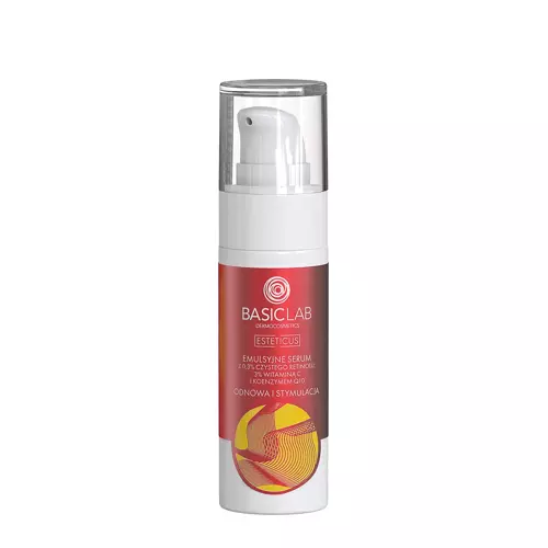 BasicLab - Esteticus - Atsinaujinimas ir Stimuliacija - Emulsinis Serumas su 0,3 % Gryno Retinolio, 3 % Vitamino C ir Kofermentu Q10 - 30ml