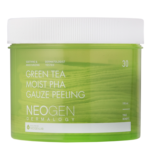 Neogen - Green Tea Moist PHA Gauze Peeling - Diskeliai su Rūgštimis ir Žaliąja Arbata - 30vnt/190ml