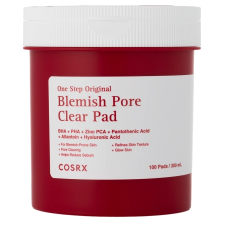 COSRX - One Step Original Blemish Pore Clear Pad - Valantys Diskeliai Odos Netobulumams - 300ml/100vnt