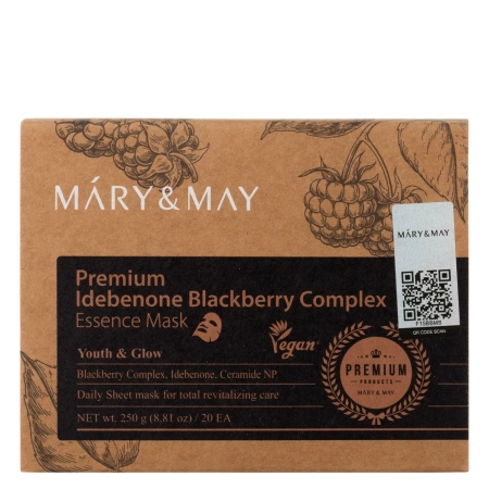 Mary&May - Premium Idebenon Blackberry Complex Essence Mask - Lakštinių kaukių Rinkinys Veidui - 20vnt.