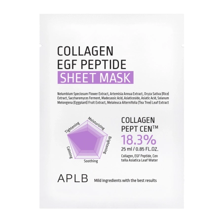 APLB - Collagen EGF Peptide Sheet Mask - Drėkinanti ir Stangrinanti Lakštinė Kaukė Veidui - 1 vnt/25ml