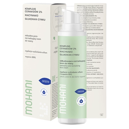 Mohani - Atstatomasis-Normalizuojantis Veido Kremas - Keramidų Kompleksas 2% - Niacinamidas ir Cinko Gliukonatas - 50ml