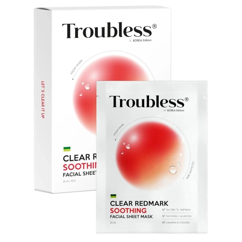 Troubless - Clear Redmark Soothing Facial Sheet Mask - Lakštinė Raminamoji Veido Kaukė - 1vnt/25ml
