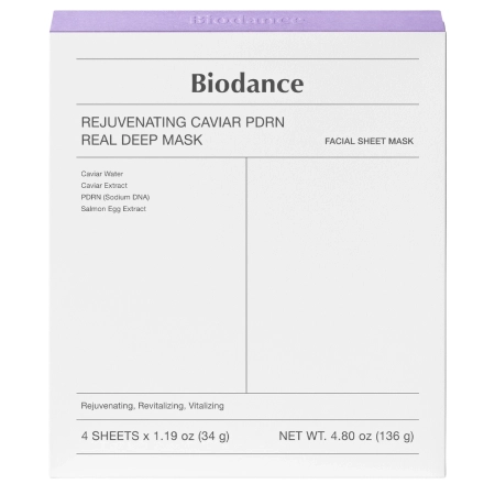 Biodance - Rejuvenating Caviar PDRN Real Deep Mask - Kolageno Lakštinių Kaukių Rinkinys su PDRN - 4vnt/34g