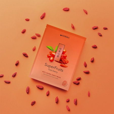 KORIKA - Superfruits Anti-aging Sheet Mask Goji Berry - Lakštinė Kaukė Nuo Raukšlių Veidui - 1vnt/25g