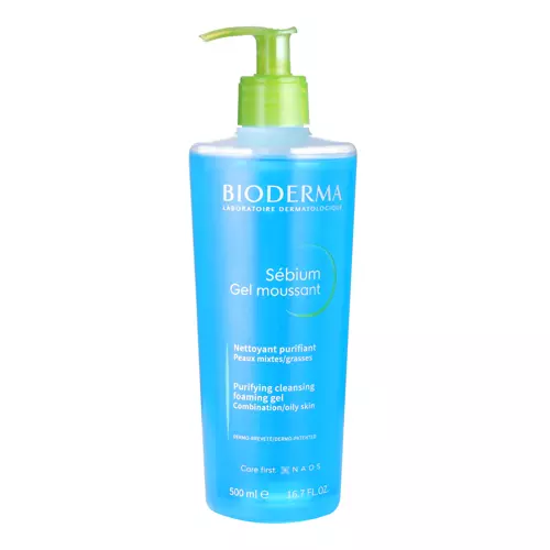 Bioderma - Sebium - Moussant Gel  - Valomasis, Antibakterinis Odos Prausiklis į Aknę Linkusiai Odai - 500 ml