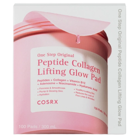 COSRX - One Step Original Peptide Collagen Lifting Glow Pad - Liftinguojantys ir Skaistinantys Vatos Diskeliai su Peptidais ir Kolagenu - 300ml/100vnt