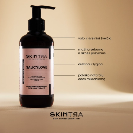 SkinTra - Salicylove - Veido ir Kūno Prausimosi Gelis su Salicilo Rūgštimi - 250ml