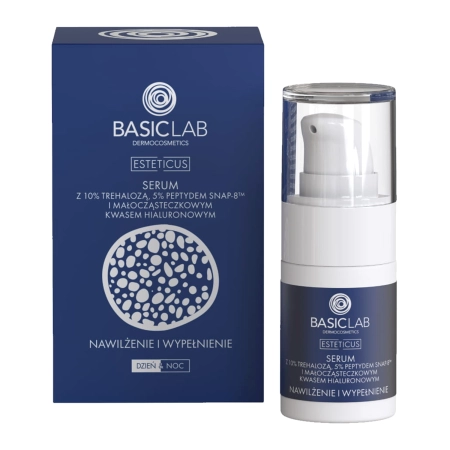 BasicLab - Esteticus - Drėkinimas ir Užpildymas - Serumas su 10 % Trehaloze, 5 % Peptidu ir Hialurono Rūgštimi - 15ml