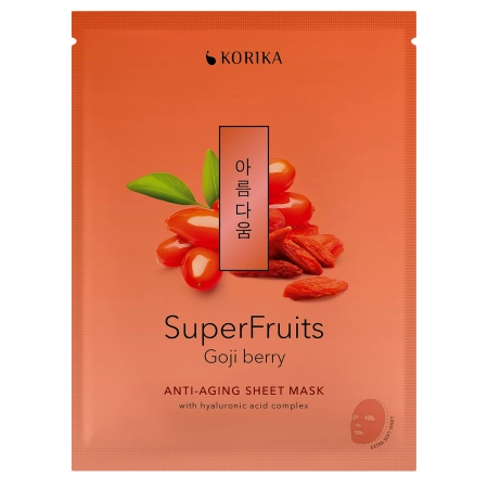KORIKA - Superfruits Anti-aging Sheet Mask Goji Berry - Lakštinė Kaukė Nuo Raukšlių Veidui - 1vnt/25g