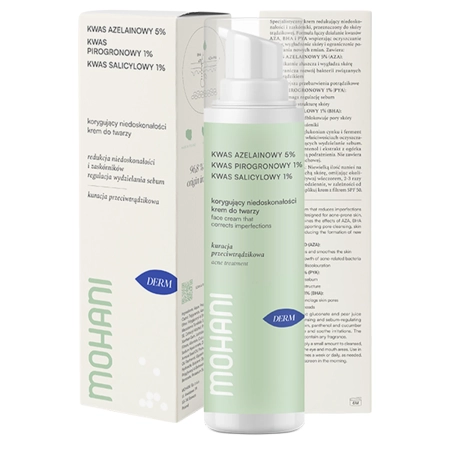 Mohani – Koreguojamasis Kremas Probleminei Odai – Su 5 % Azelaino Rūgštimi, 1 % Piruvine Rūgštimi ir 1 % Salicilo Rūgštimi – 50 ml