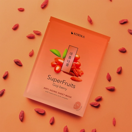 KORIKA - Superfruits Anti-aging Sheet Mask Goji Berry - Lakštinė Kaukė Nuo Raukšlių Veidui - 1vnt/25g