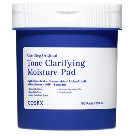 COSRX - One Step Original Tone Clarifying Moisture Pad - Drėkinantys ir Valomieji Veido Vatos Diskeliai - 230ml/100vnt