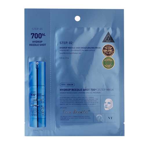 VT Cosmetics - Hydrop Reedle Shot 700hL 2 žingsnių kaukė - drėkinamoji veido kaukė - 1,5g+27g