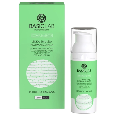 BasicLab - Lengva Normalizuojamoji Emulsija su 3 % Noni Kamieninių Ląstelių Kompleksu, 1 % Glicirizino, CBD ir Adenozinu - 50 ml