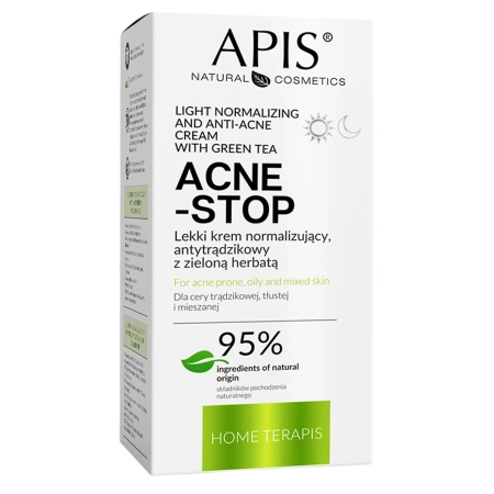 Apis - Home Terapis - Acne-Stop - Light Normalizing and Anti-Acne Cream with Green Tea - Lengvas Normalizuojantis ir Antispuoginis Kremas su Žaliąja Arbata - 50ml