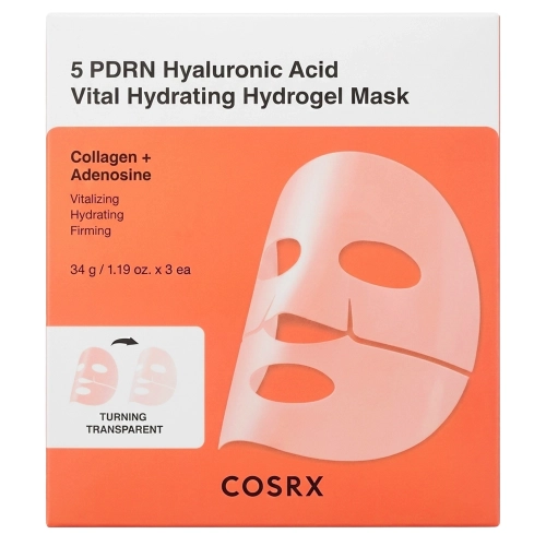 COSRX - 5 PDRN Hyaluronic Acid Vital Hydrating Hydrogel Mask - Drėkinančių Hidrogelinių Kaukų Rinkinys - 34gx3vnt