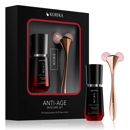 KORIKA - Anti-age Skincare Set - Anti-aging Serum 30 ml & 3D Face Roller - Rinkinys nuo Raukšlių - Serumas + Veido Volelis - 30ml+1vnt