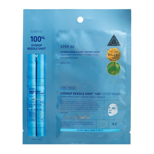 VT Cosmetics - Hydrop Reedle Shot 100hL 2 žingsnių kaukė - drėkinamoji hidrogelinė veido kaukė - 1,5g+27g