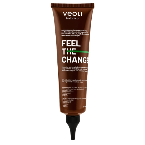 Veoli Botanica - FEEL THE CHANGE - Valomasis ir Šveičiamasis Peeling’as Riebiai Odai su 4% AHA/BHA Rūgščių Kompleksu, 0,5% Defenscalp ir Rozmarinų Ekstraktu - 150ml