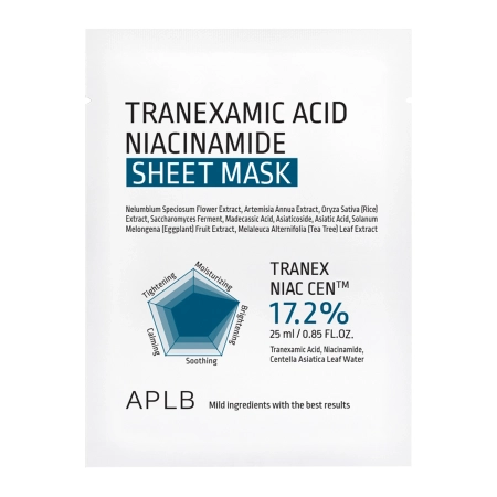 APLB - Tranexamic Acid Niacinamide Sheet Mask - Skaistinanti ir Drėkinanti Lakštinė Veido Kaukė - 1 vnt/25 ml