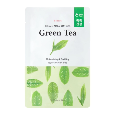 Etude House – 0.2mm Therapy Air Mask – Green Tea – Valomoji ir Glotninamoji Kaukė su Žaliosios Arbatos Ekstraktu – 20ml