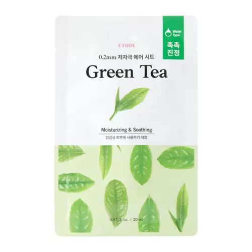 Etude House – 0.2mm Therapy Air Mask – Green Tea – Valomoji ir Glotninamoji Kaukė su Žaliosios Arbatos Ekstraktu – 20ml