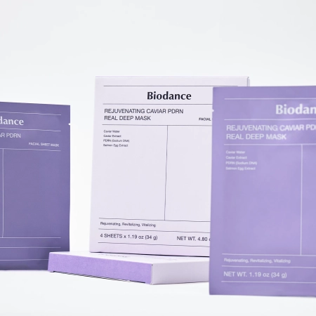 Biodance - Rejuvenating Caviar PDRN Real Deep Mask - Kolageno Lakštinių Kaukių Rinkinys su PDRN - 4vnt/34g